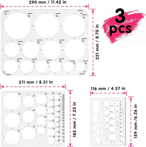 Tamaki Circle Template Circle Round Stencil Templates for Drafting for Office and School Building Formwork Drawings Templates, Large and Small Siz...