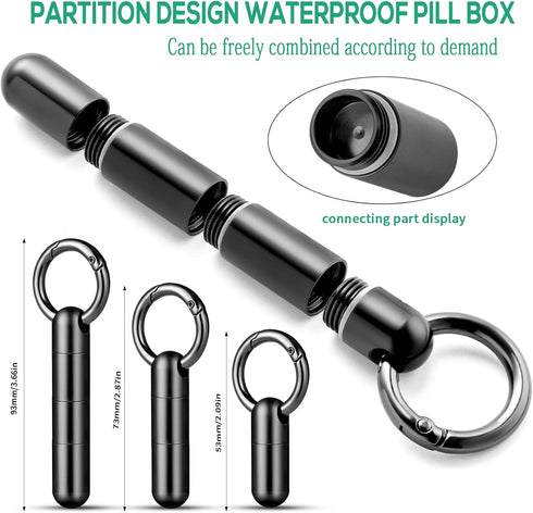 TISUR Keychain Pill Holder,Titanium Pill Case Small Pill Organizer Waterproof Pill Box, EDC Pill Container Metal Tube Outdoor Camping Travel for M...