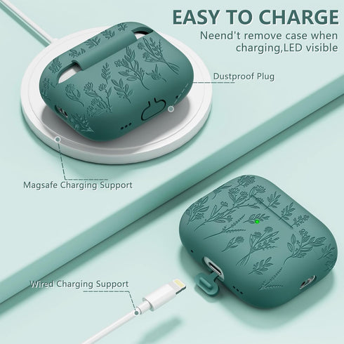 Flower Engraved Case for Airpods Pro 2 Case, Soft Silicone Skin Cover Protective Cases with Cleaner kit and Lanyard Compatible for AirPod Pro 2nd ...
