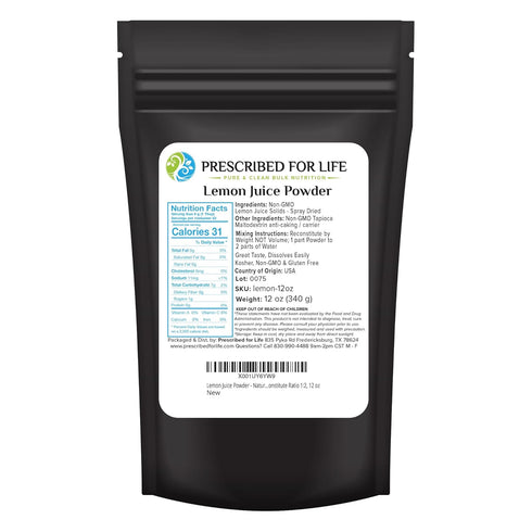 Prescribed for Life Lemon Juice Powder, Natural Spray Dried & Unsweetened Non GMO Lemon Juice, Reconstitute Ratio 1:2 (12oz / 340g)...