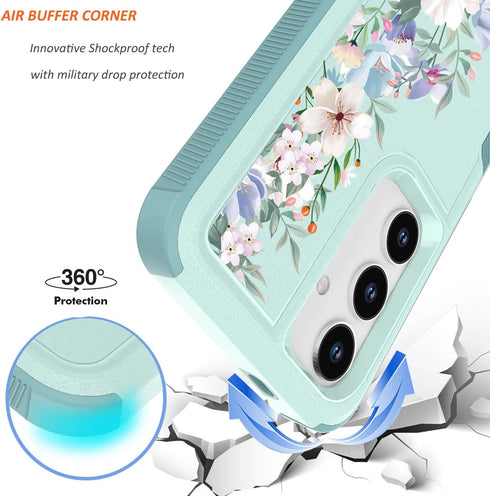 for Samsung Galaxy S24 5G Case with Screen Protector + Camera Lens Protector: Cute Flower Floral Design for Girls Women Slim TPU Bumper Silicone C...