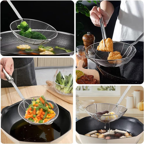 Steel Spider Strainer Skimmer Ladle, Strainer Spider Skimmers for Kitchen Cooking and Frying, Premium Strainer Spoon Diameter: 5.4Inch, Total Leng...