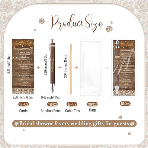 18 Sets Rustic Bridal Shower Wedding Favors Bulk Bamboo Pens with Thank You Retro Bookmarks Ballpoint Pen Happily Ever After Guest Book Pens for W...