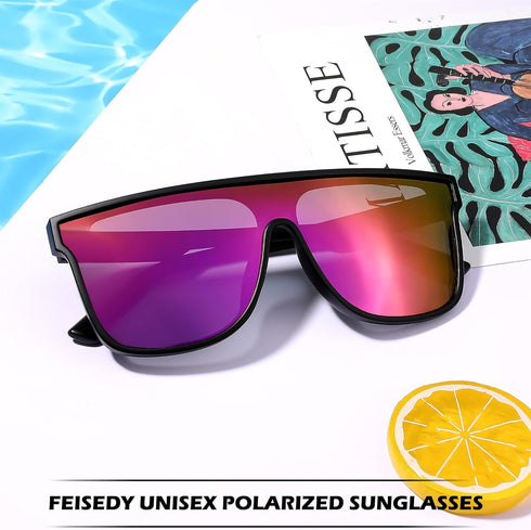 FEISEDY Men Women Polarized Sunglasses, Flat Top Trendy Oversized Square Shades UV400 B4141...