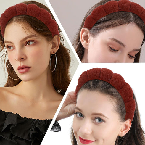 2 PCS Puffy Spa Headband for Women Sponge Headbands for Girls Terry Towel Cloth Fabric Head Band for Face Washing, Skincare, Makeup Removal, Facia...