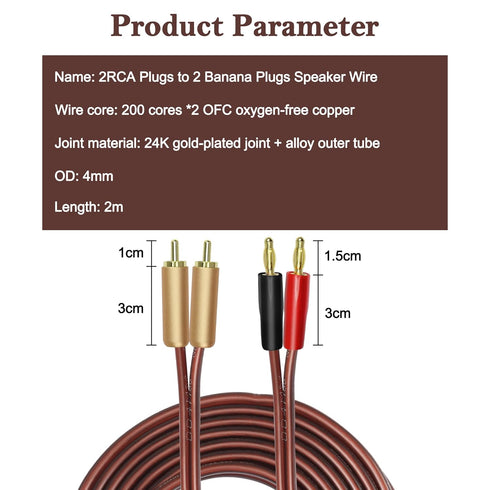 MEIRIYFA 2RCA Plugs to 2 Banana Plugs Speaker Wire, Dual Banana Plug to RCA Male Plug OFC HiFi Speaker Cable for Speaker Subwoofer - 2M...
