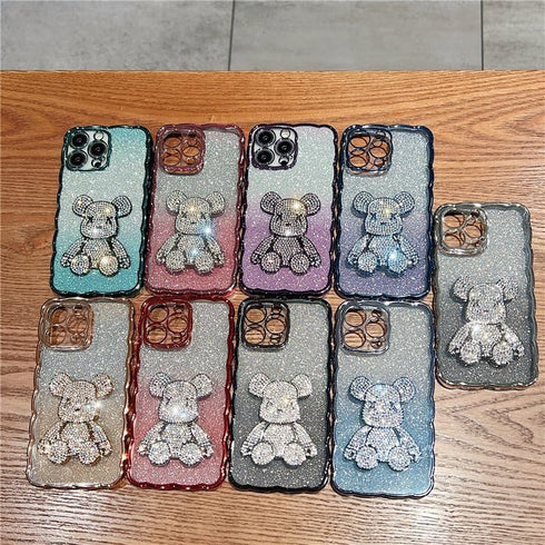 Compatible with iPhone 15 Pro Max Cute Case, Sparkle Diamond Rhinestone Design Bear with Separated Glitter Paper, Luxury Shiny Bling Soft Shockpro...