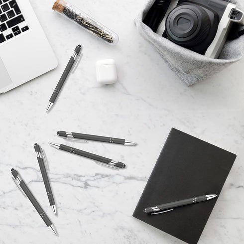 12 Pieces Ballpoint Pen with Stylus Tip, 1.0 mm Black Ink Metal Pen Stylus Pen for Touch Screens, 2 in 1 Stylus Ballpoint Pen (Gray and Silver)...