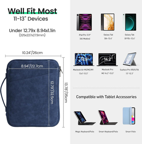 DTTO Tablet Sleeve Bag for New 13 Inch iPad Pro M4/iPad Air M2 2024, 12.9 Inch iPad Pro 6/5/4/3, 12.4 Inch Galaxy Tab S8+/S9+/S9 FE+, Surface Pro ...