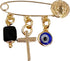 LESLIE BOULES Gold Plated Saint Benedict Baby Brooch Jeweled Safety Pin Genuine Azabache and Evil Eye Pendant Protection Jewelry...