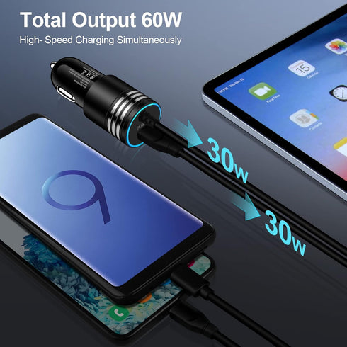 Android 60W USB Type C Car Charger Adapter Plug Fast Charging for Samsung Galaxy S23 Ultra/S23+/A14 5G/A54/A34/S22 Ultra/A13/A53/A23/A03S/A12, Typ...