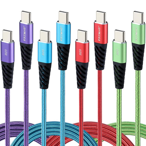 USB C to USB C Charger Cable 4-Pack 10ft Fast Charging USB C Cable, Nylon Braided 60W(5A) Type C to Type C Cable for Phone 15/15 Pro/15 Plus/15 Pr...