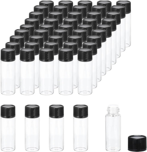 PATIKIL 5ml Essential Oil Bottles, 50 Pack Clear Glass Bottles with Orifice Reducer Sample Vial Screw Cap Storage Vials Container Style 1, Black...