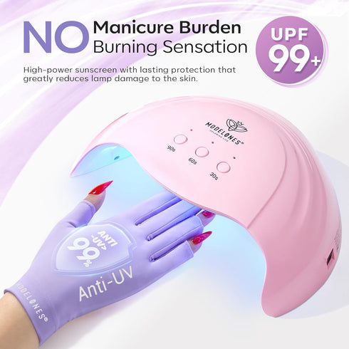 modelones UV Gloves for Gel Manicures, Premium UPF99+ UV Protection Gloves for UV/LED Gel Nail Lamp, Nail Art Skin Care Fingerless Anti UV Glove P...