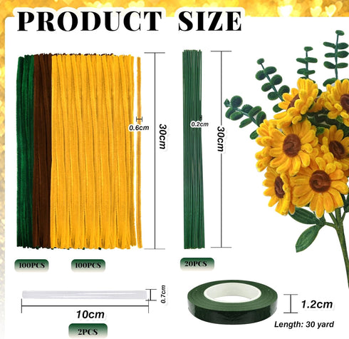 TOAOB 200pcs Pipe Cleaners Craft Flower Supplies DIY Sunflowers Bouquets Making Kit Chenille Stems Artificial Flowers Craft Kit for DIY Art and Cr...