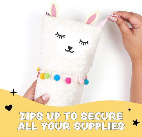 Yoobi Llama Standing Fuzzy Pencil Case – Cute Llama Storage Pouch for Kids & Adults – Fun for School, Art & Makeup Brushes...
