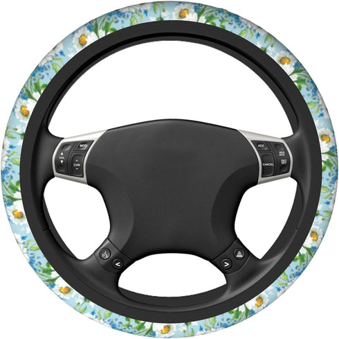 Cute White Daisy Steering Wheel Cover for Women Men Auto Car Wrap Cover Universal Neoprene Anti-Slip Car Wheel Protector Accessories 15 Inch Sweat...