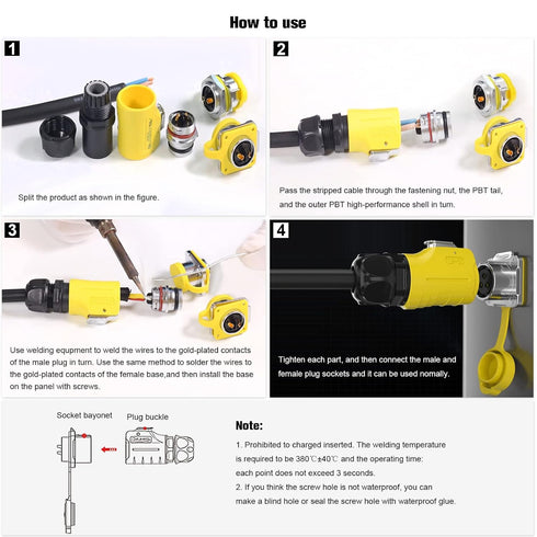2 Pin Waterproof Connectors, Waterproof Electrical Connectors, M20 Power Connectors, Aviation Cable Connectors for Automotive, Marine, Lights, and...