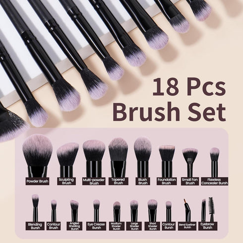 Makeup Brush Set, MAANGE 18 Pcs Premium Synthetic Makeup Brushes Soft Foundation Face Powder Eye Shadow Professional Make up Brushes Kit, Black, w...