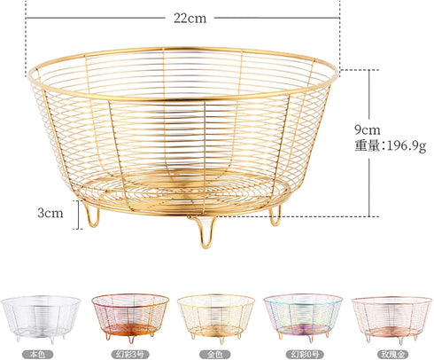 Meisha Round Fruit Bowl, Creative Mesh Fruit Dish Basket Bowl, Round Rainbow Large Metal Wire Storage Baskets, Modern Style Container for Fruit, V...