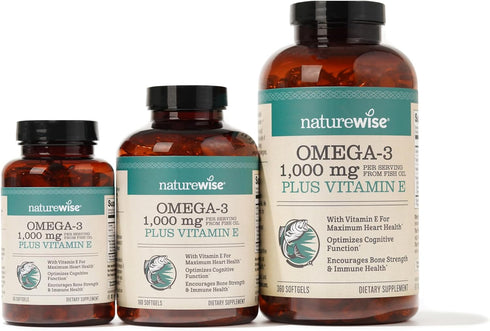 NatureWise Extra-Strength Omega 3 Fish Oil Supplement - 1000mg per Serving - 600 EPA & 400 DHA and Vitamin E - Support for Heart & Brain Health - ...
