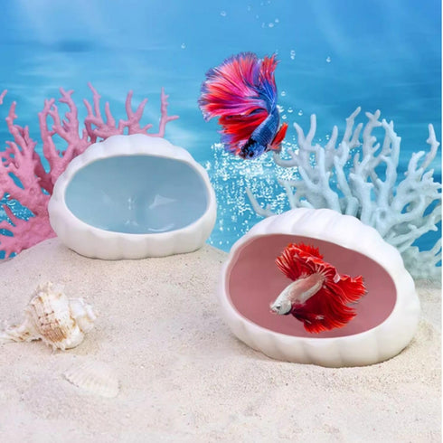 Aquarium Decorations Ceramic Conch Shell-Shaped Fish House Betta Fish Tank Accessory Decor Small Fish Hideout Cave for Fish Playing or Hiding (Blu...