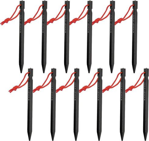 Gold Armour Tent Stakes - 12 Pack Heavy Duty, Lightweight, Camping Stakes Pegs for Outdoor Tent and Tarp, Essential Camping Gear Equipment Accesso...