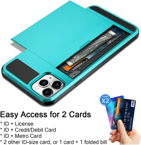 Vofolen Case for iPhone 11 Pro Max Case Wallet Credit Card Holder Slot Sliding Door Hidden Pocket Dual Layer Hybrid Bumper Armor Protective Hard S...