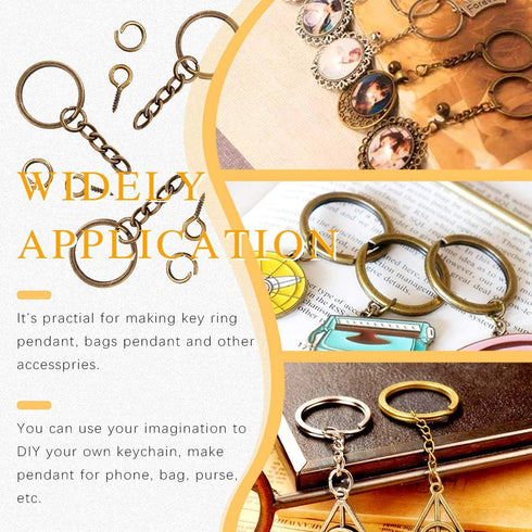 Rustark 450 Pcs 20mm Bronze Split Key Chain Rings with Chain and Jump Ring Bulk, Screw Eye Pin Keychain Parts Kit for Crafts Supplies Jewelry Maki...
