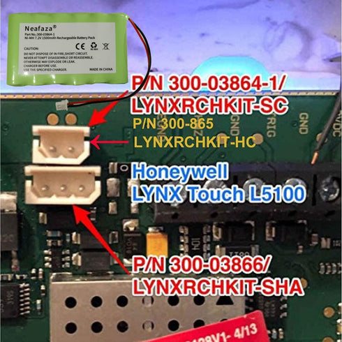300-03864-1 7.2v 1500mAh Battery Replacement Compatible with Honeywell Alarm Lynx WALYNX-RCHB-SC Honeywell Lynx Touch K5109, L3000, L5000, L5100, ...