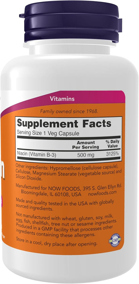 NOW Supplements, Niacin (Vitamin B-3) 500 mg, Essential B-Group Vitamin*, Nutritional Health, 100 Capsules...