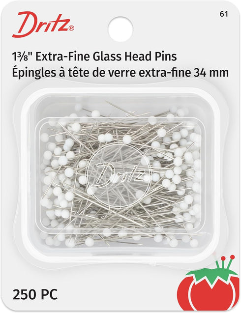 Dritz 61 Glass Head Pins, Extra Fine, 1-3/8-Inch (250-Count) , White...