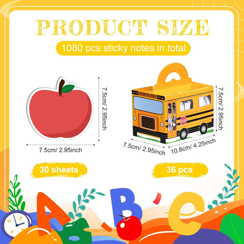 Fulmoon 37 Pcs Back to School Sticky Notes and School Bus Storage Box Set 36 Pcs Pencil Ruler Book Blackboard Owl Shaped Self Adhesive Writing Sti...