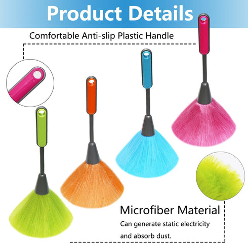 4 Pack 10" Small Microfiber Duster, Delicate Fluffy Microfiber Feather Duster, Perfect for Cleaning Laptop Keyboard, Computer Screen, Books, Photo...