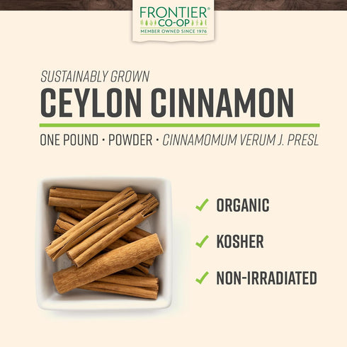 Frontier Co-op Fair Trade Ground Ceylon Cinnamon Powder Organic, Kosher, 5.57oz - Bulk Bag Refill for Shaker, Baking, Beverages, and Cooking...