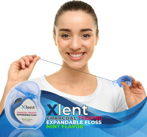 Expandable Floss Treated with Activated Charcoal with Xylitol and Natural Plant Based Wax |Fresh Mint Flavor | 50 Meter (6 Count)...