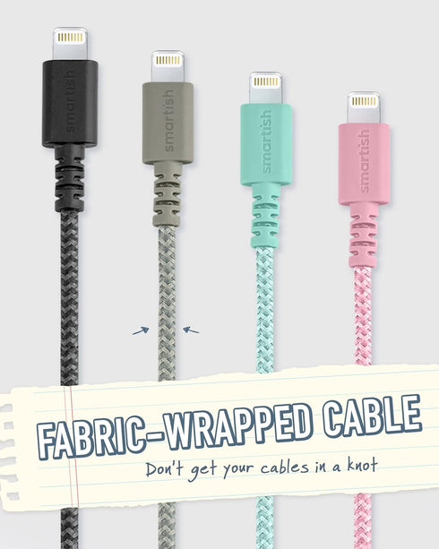Smartish USB-C to Lightning Cable for iPhone 15/14 - Crown Joule - 6 Foot Universal Fast Fabric Wrapped Charging Cable - Apple MFi Certified for i...