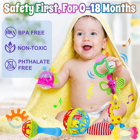 Baby Rattles 0-6 Months - 17 Pcs Baby Rattle Toys Set Infant Toys for 0-3 Months Baby Toys 3-6 Months Newborn Toys with Teething and Wrist Socks R...