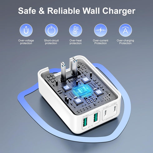 2Pack Flat USB C Wall Charger 40W Foldable & Slim Fast Charging Block 4Ports USB C Charger Block Cube Box Compatible with iPhone 15 Samsung, Pixel...