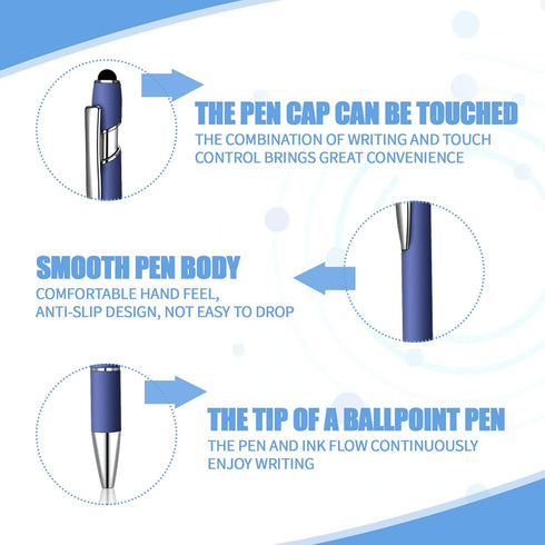 12 Pcs Blue Ink Ballpoint Pen with Stylus Tip, 1.0 mm Metal Pen Stylus Pen for Touch Screens, 2 in 1 Thank You Pen Gift for Friends, Colleagues, C...