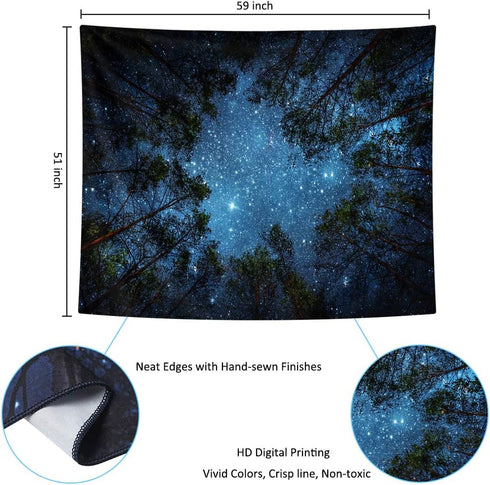 HOMKUMY Starry Wall Tapestry, 3D Printing Forest Starry Night Tapestry Star Tree Tapestry Psychedelic Indian Wall Hanging Tapestry for Home Decor ...