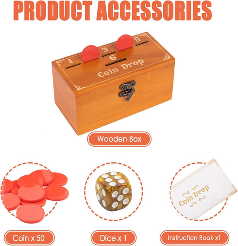 Wooden Penny Game, Coin Drop Game, Penny Coin Game Contains 50 Coins, Wooden Game Box and 1 Dice, a Fun Board Game to Interact with Family and Fri...