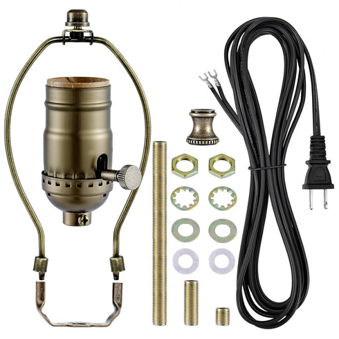 Lamp Rewire Kit,Make a Lamp or Repair Kit,3-Way Lamp Socket with Matching Cord Lamp Harp Set,Lamp Wiring Kit for Table Floor Lamp,Essential Hardwa...