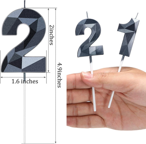 Nuanchu 21st &12th Number Birthday Candles 3D Diamond Shape Numeral Candles Happy Birthday 21 Cake Topper for Wedding Decoration Theme Party Anniv...