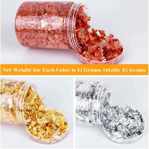 45 Grams Gold Foil Flakes for Resin Jewelry Making, Paxcoo Gold Foil Flakes Metallic Leaf for Nails, Painting, Crafts, Slime and Resin Jewelry Mak...
