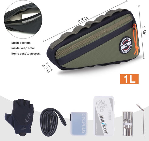 Bike Frame Bag, Waterproof Bike Triangle Storage Bag, Bicycle Under Top Tube Pouch, Cycling Pack for MTB Road Bicycle Accessories (Green)...