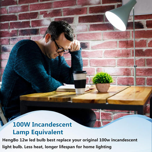 A19 LED Light Bulbs 100 Watt Equivalent, HengBo 6500K Daylight White Light Bulb, 12W 1200 Lumens, Non-Dimmable, E26 Standard Medium Base Super Bri...