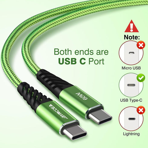 USB C to USB C Charger Cable 4-Pack 10ft Fast Charging USB C Cable, Nylon Braided 60W(5A) Type C to Type C Cable for Phone 15/15 Pro/15 Plus/15 Pr...