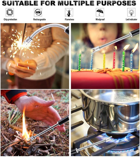 2 Pack Electric Candle Lighter USB Rechargeable Flameless Windproof Arc Lighter with Flexible Neck, Safety Switch for Candle, Grill, BBQ, Camping ...