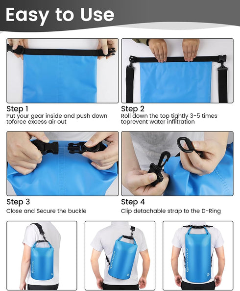 Waterproof Dry Bag, Roll Top Lightweight Waterproof Bag for Men Women 5L/10L/20L Dry Bags for Kayaking, Rafting, Beach, Boating, Swimming & Skiing...